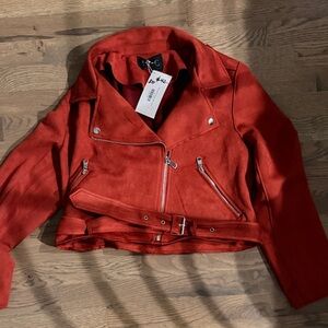 Vibrant Red Leather Biker Jacket